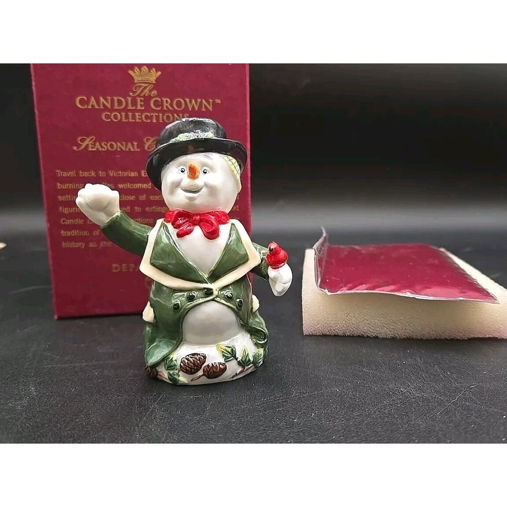 Department 56 Candle Crown Collections Snowman Figurine Snuffer Green Coat